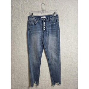 Flying Monkey Jeans 29 Blue Button Fly Raw Hem Cropped‎ Mid Rise Skinny Stretch